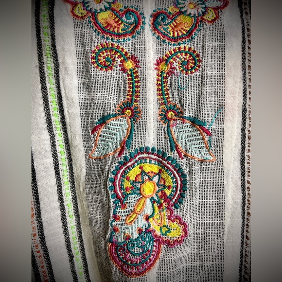 SOFT SURROUNDINGS “Aruba” Striped Soft Cotton Embroidered Long Sleeve Tunic - Picture 2 of 10